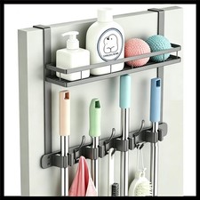 Over the Door Heavy Duty Metal Broom  Mop Holder, No-Drill Cleaning Supply O...
