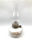 Antique QUEEN ANNE Milk Glass Oil Lamp Hand Painted Floral Pattern