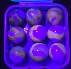 9 Peltier Blue-Gray Rainbo Patch Marbles, 1920-1940, UV Reactive.  Lot 0195 — photo 5