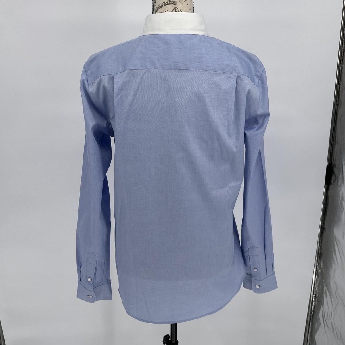 Coach Shirt Womens 10 Blue White Chambray Contrast Collar Button