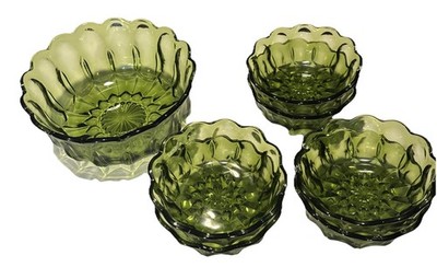 Anchor Hocking FAIRFIELD 7-PC Glass Salad Bowl Serving Set  Avocado Green EUC