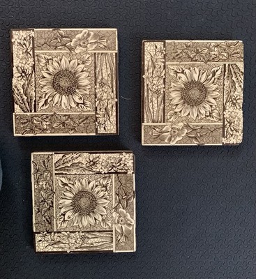 Antique Mintons Stoke On Trent Sunflower Brown Set Of 3 Tiles 6 x6 x6 