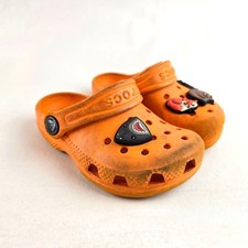 Crocs Classic Clog Kids C7 Orange Slip On Sandals Fox Dog Sloth Shark Charms