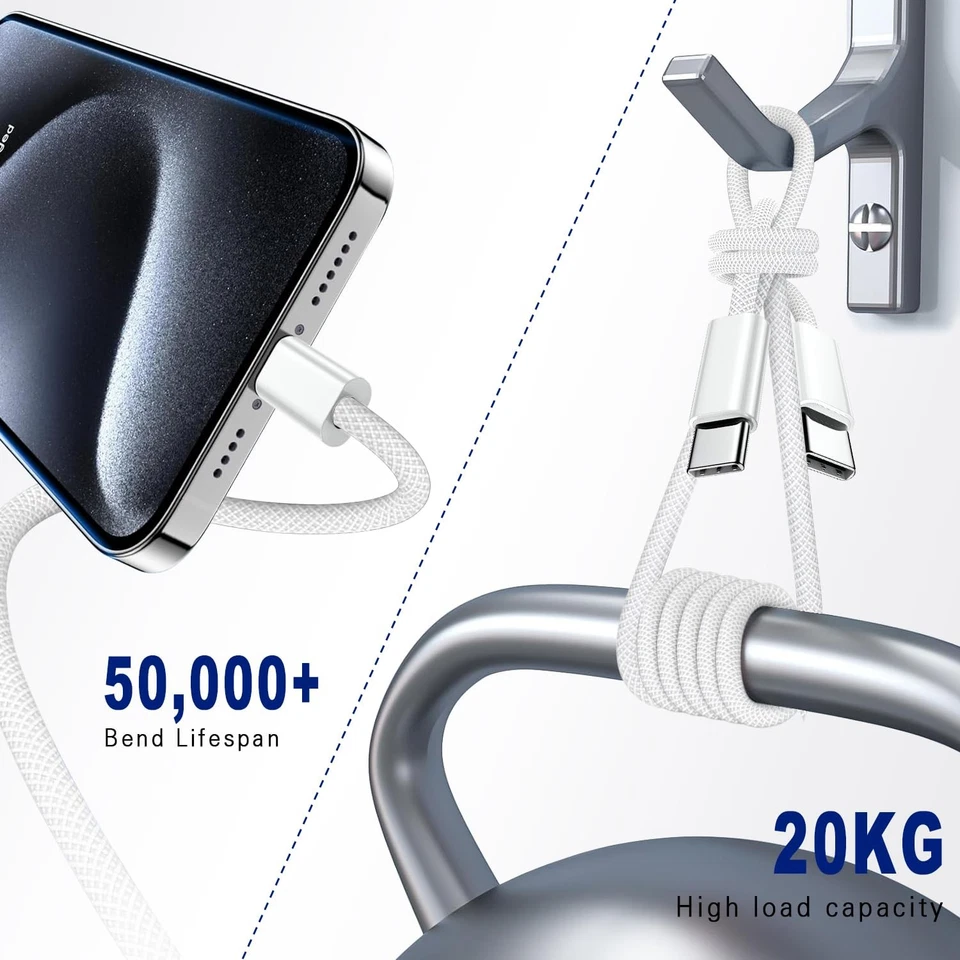 Braided USB C to USB C Cable PD 60W Fast Charger For iPhone 15/16/17 Samsung Lot - Image 4 of 4