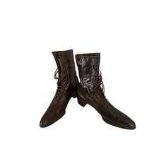 Antique Black Diamond Brown Leather Victorian Lace-Up Boots Women s 7M