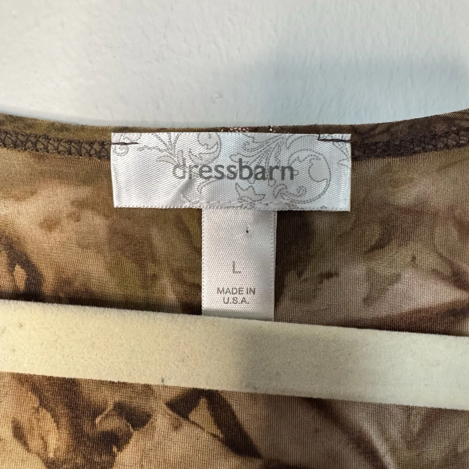DressBarn 棕色绿色领带染料花卉荷叶边仙女上衣 L 异想花闪光 Y2K — 第 2/4 张图片