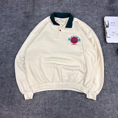 Hard Rock Cafe Tijuana Polo Sweatshirt XL Cream Green 90s Vintage Cream /