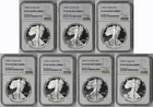 Lot 7 Different Date American Silver Eagle $1 Proof PF 69 Ultra Cameo NGC 7 Coin