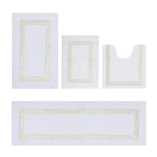 100 Cotton Hotel Collection Bath Mats Set, White  Ivory Mats - Tufted, Reve...