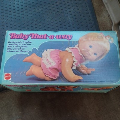 VTG 1974 Baby-That-Away Crawling Doll by Mattel/Blond Hair/Blue Eyes/Works Well