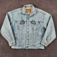 Vintage Levis Denim Trucker Jacket Boys 20 XL Light Wash 57508 Orange Tab USA 90