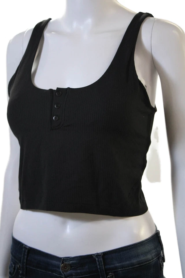 Camiseta sin mangas Lululemon para mujer negra recortada de nailon cuello redondo talla 8 Foto 2 de 4