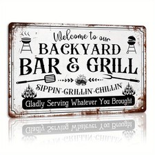 BBQ Decorated Wall welcome to our Backyard Bar Tin Metal Signs Home D cor 8x12