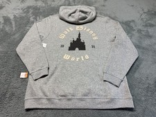 NEW Walt Disney World Hoodie Adult XL Gray Castle Embroidered Pullover WDW Parks