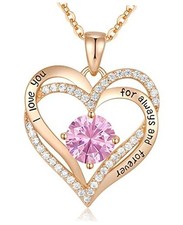 Forever Love Heart Necklaces for Women, Rose Gold-10-Oct 925 Sterling Silver