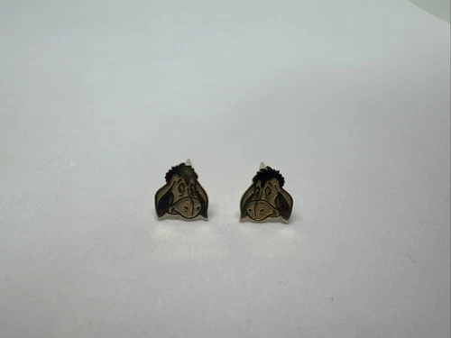 No Backs, Disney 14k Yellow Gold Eeyore Winnie the Pooh Bear Stud Earrings