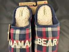 Dearfoams Christmas Slippers Memory Foam "Mama Bear" Plaid Women Size XL 11-12