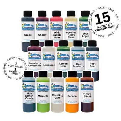 Snow Cone Syrup Flavor Mix Concentrate Shaved Ice Kone Mix  *** 15 PACK****