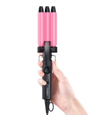 Mini Crimper Short Hair 1/2 Inch Small Tool, Tight Beach Waves 3 Barrel Argan