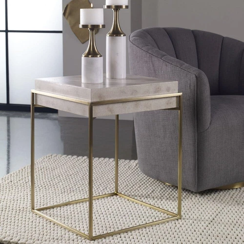 Brass and Ivory 19" Square Accent Table by - Picture 6 of 7