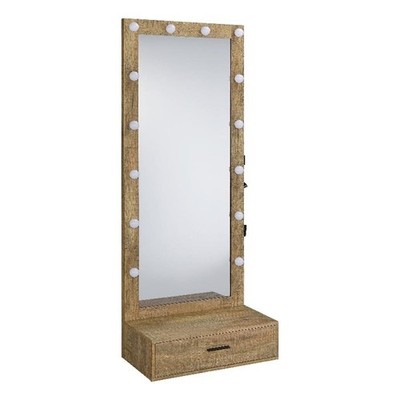 Coaster Spector 1-drawer Lighted Full-Length Floor Glass Mirror in Brown