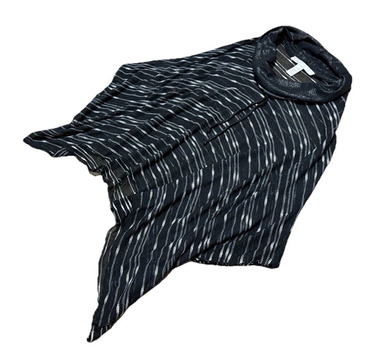 Lola + Sophie Lightweight Poncho Cape XS Black White Metallic Neck Sweater Top