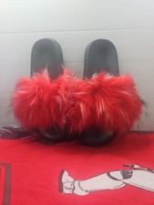 Women s Size 11 Red Faux Fur Slide Slippers