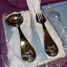 WEDGWOOD Baby Gift London Bear Spoon  Fork Set Stainless Steel W/ Box