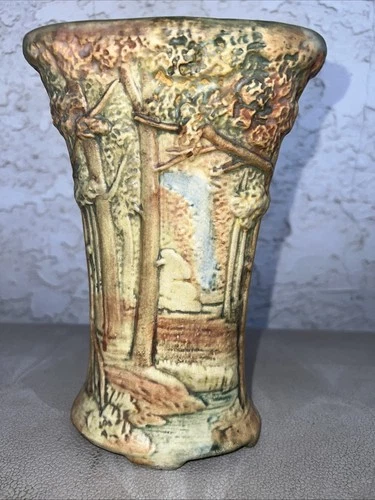 Weller Vintage Pottery "Forest" Pillow Vase Scenic