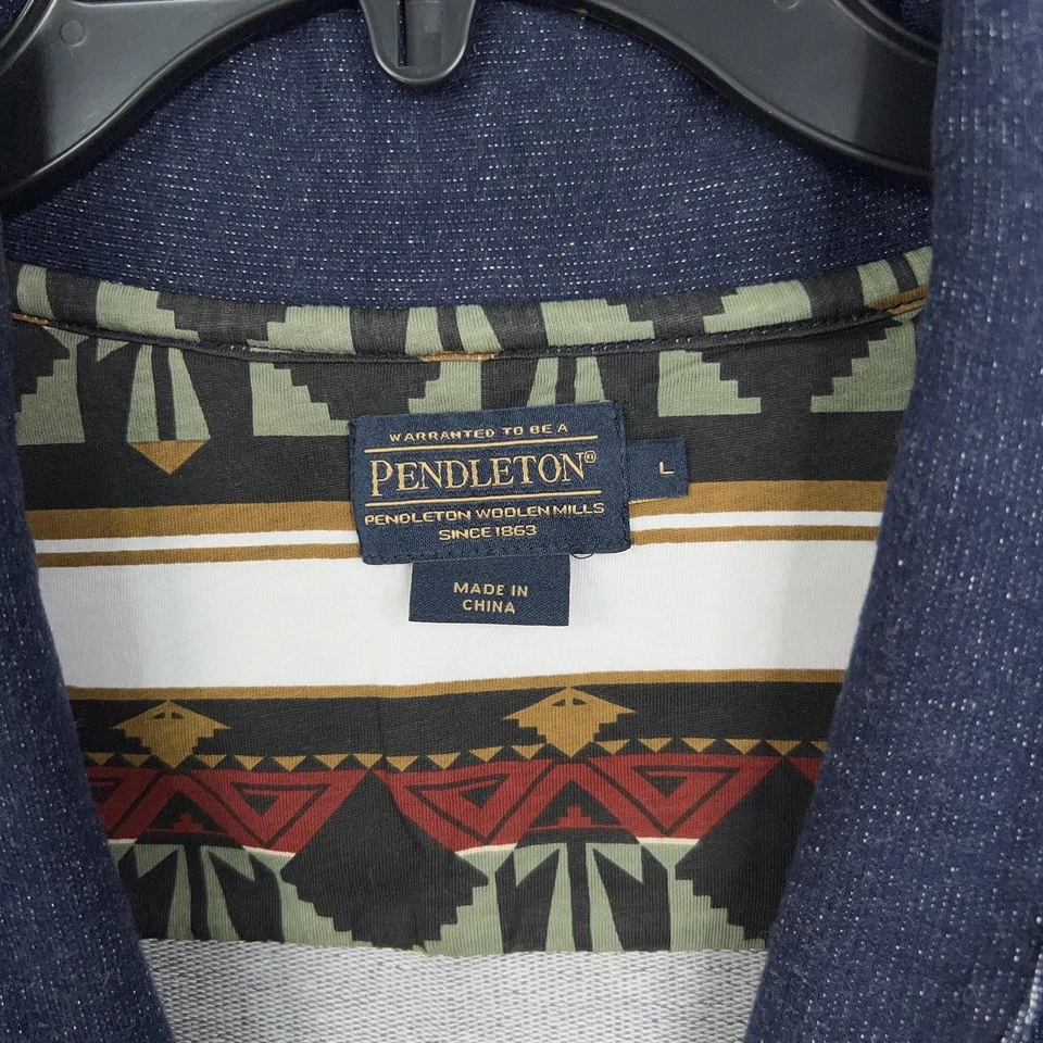Pendleton Cardigan Sweater Mens Large Blue Shawl Collar Preppy Western Aztec - Image 4 of 4