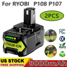 2X 8.0Ah 18V Battery P108 One Plus For RYOBI 18 Volt High Capacity Lithium-Ion
