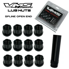 20 VMS Racing 12X1.5 Drag Wheels Black Open End Spline Lug Nuts Forged Steel