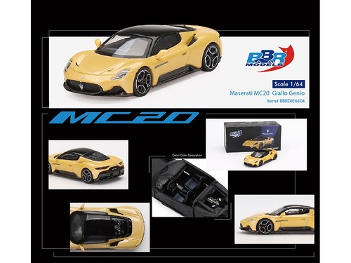 MASERATI MC20 GIALLO GENIO YELLOW 1/64 DIECAST MODEL BY BBR MODELS BBRDIE6404 - Picture 2 of 2