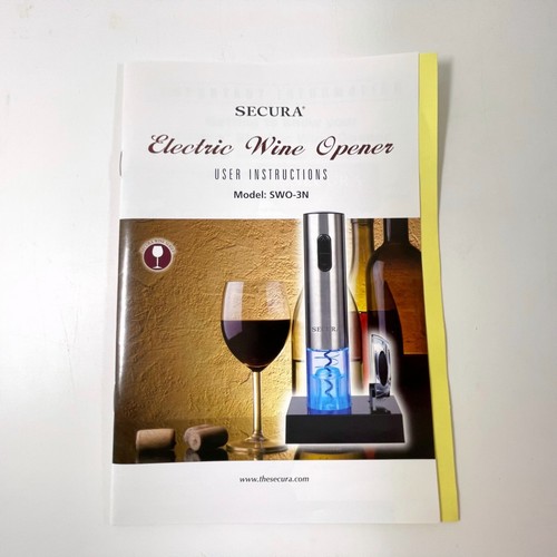 Secura Electric Wine Opener Model SWO-3N Wine Opener Foil Cutter Rechargeable - Picture 5 of 9