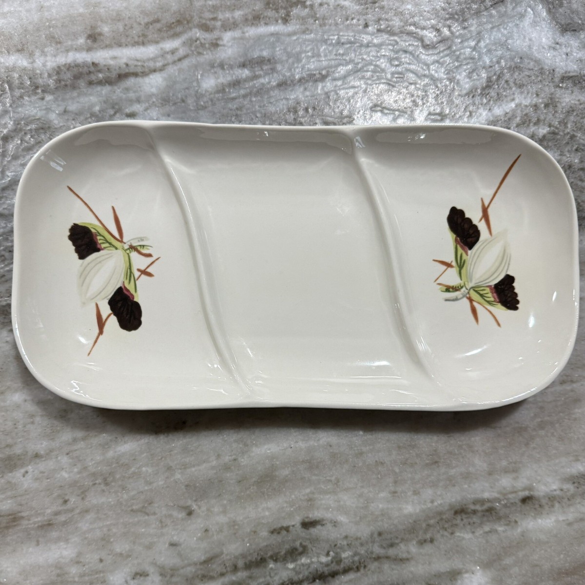 Red Wing Lotus Bronze Section Divided Serving Tray RARE GREAT - Main Image