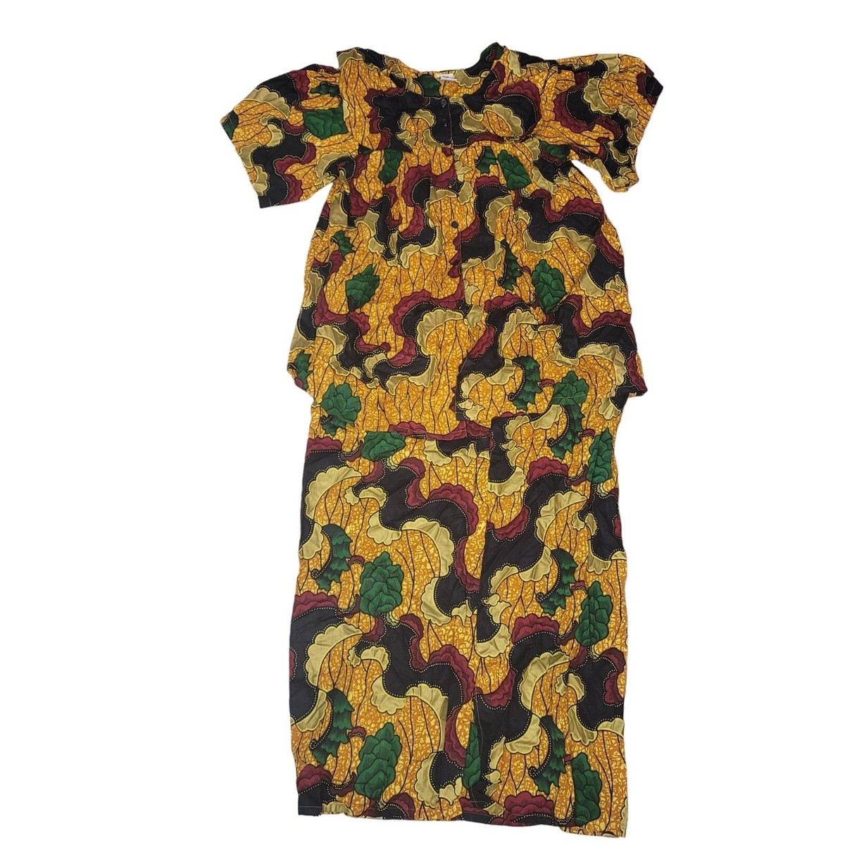 Vintage African Print Maxi Dress & Skirt Set - The African Village - M