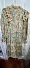 Rare Ulla Johnson Size 4 Light Pink And Green Ruffle abd Lace Midi Dress