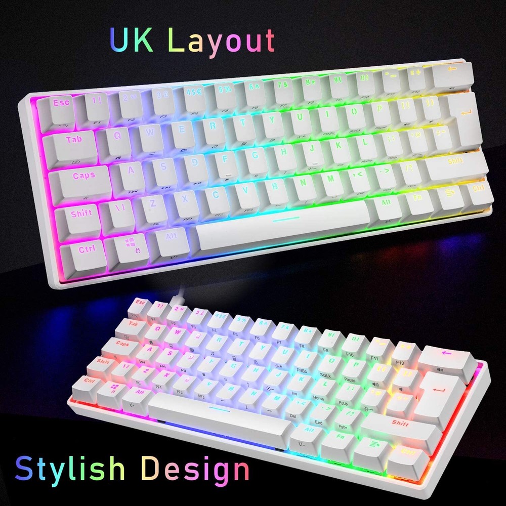Compact 62-Key Wired Mechanical RGB Gaming Keyboard Compatible with PS4