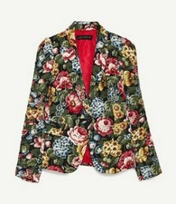 NEW ZARA Floral Flower Gathered Shoulder Blazer Jacket Sz XS REF: 2532/743 /800