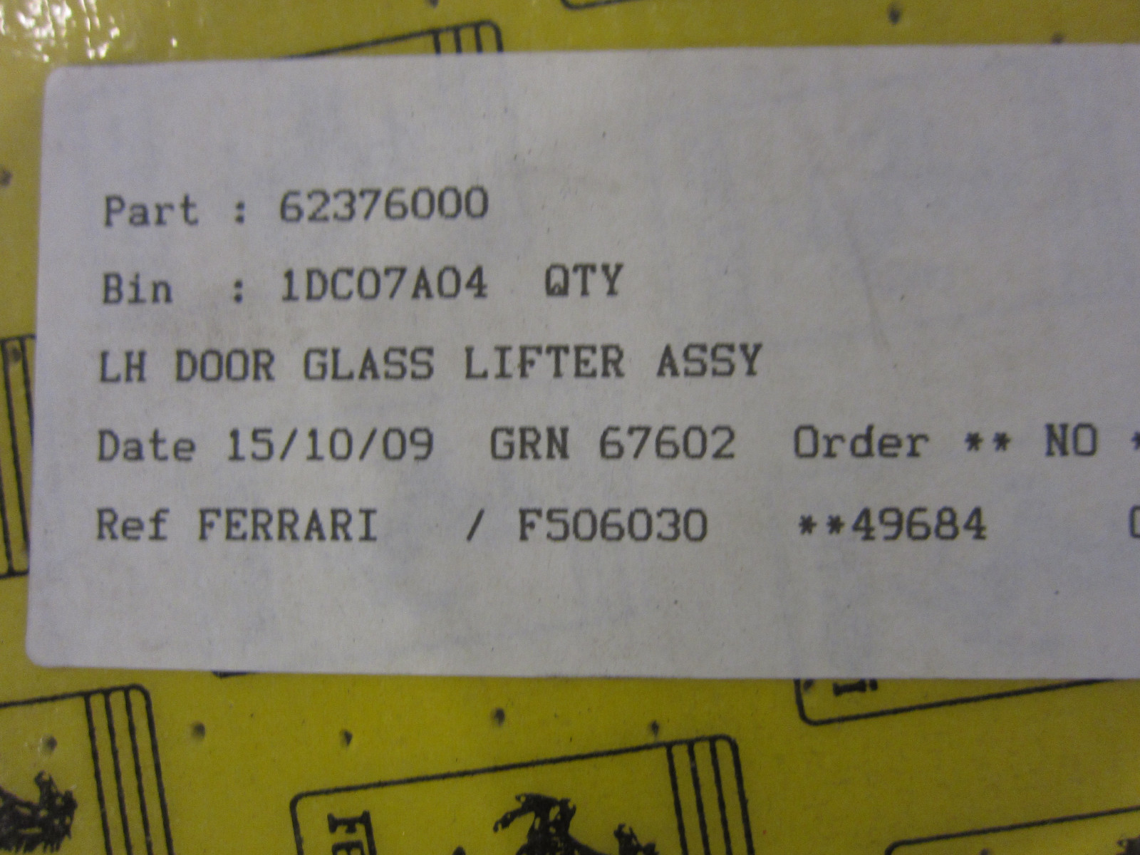 Ferrari Mondial - LH Window Glass Lifting Guide - P/N 62376000