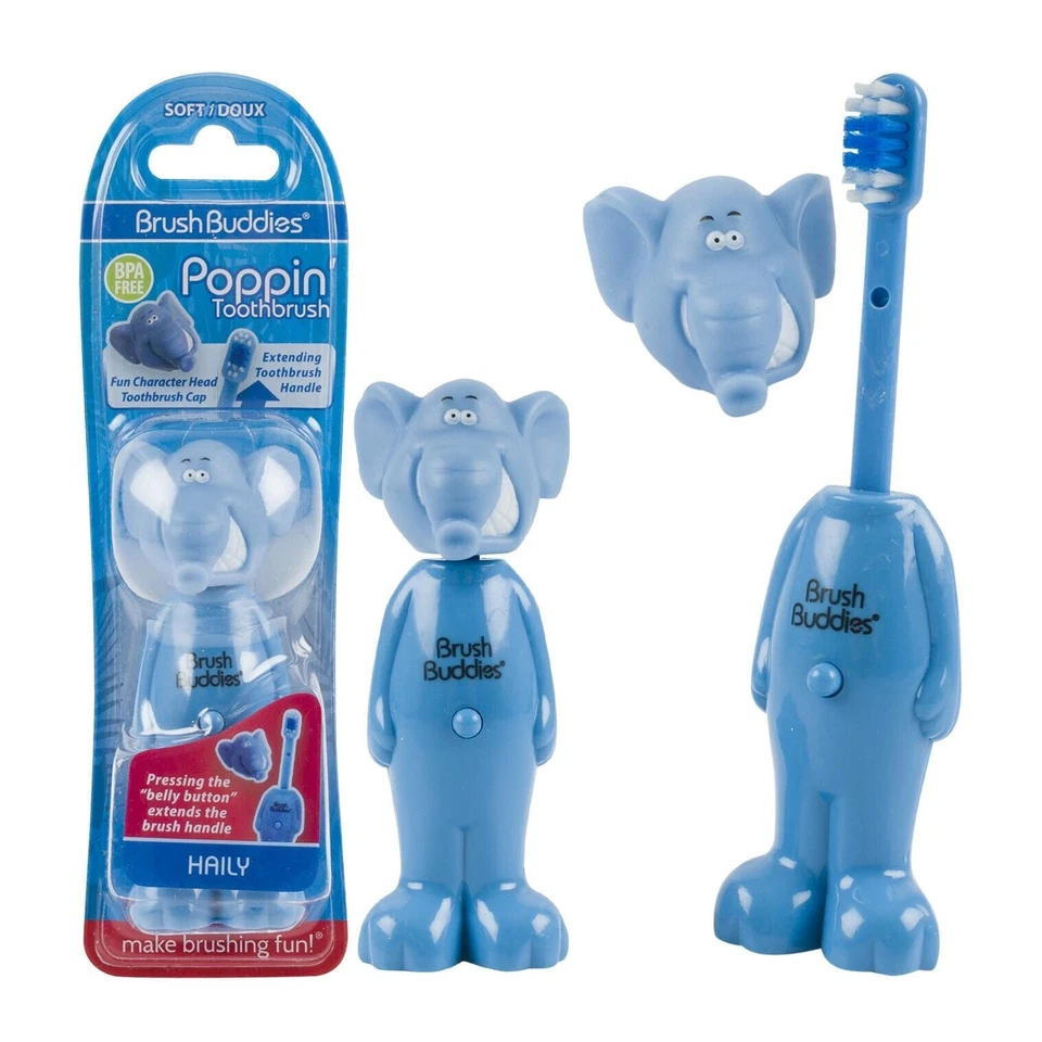 5 Brush Buddies Poppin Niños Cepillos de Dientes Personajes Animales Mango + Tapa Desmontable Foto 3 de 4