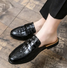 Mens Leather Slippers British Slip-on Shoes Casual Flats Breathable 45