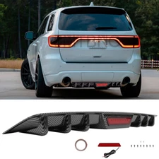 For Dodge Durango 2011-2025 Carbon Fiber Rear Bumper Diffuser w/ LED Tail Light 