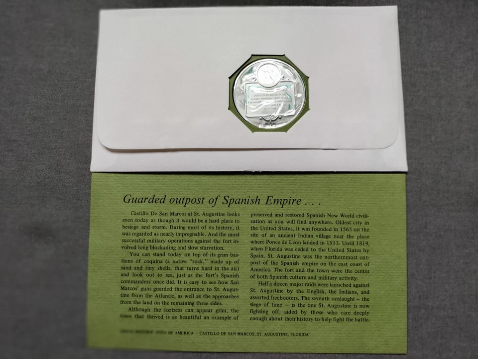 1971 Franklin Mint, proof silver medal FLORIDA - CASTILLO DE SANARCOS - Image 3 of 4