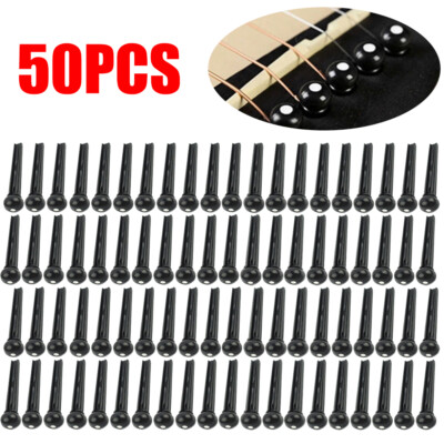 50Pack Black Acoustic Guitar Bridge Pins Plastic String End Peg Fastener Holder