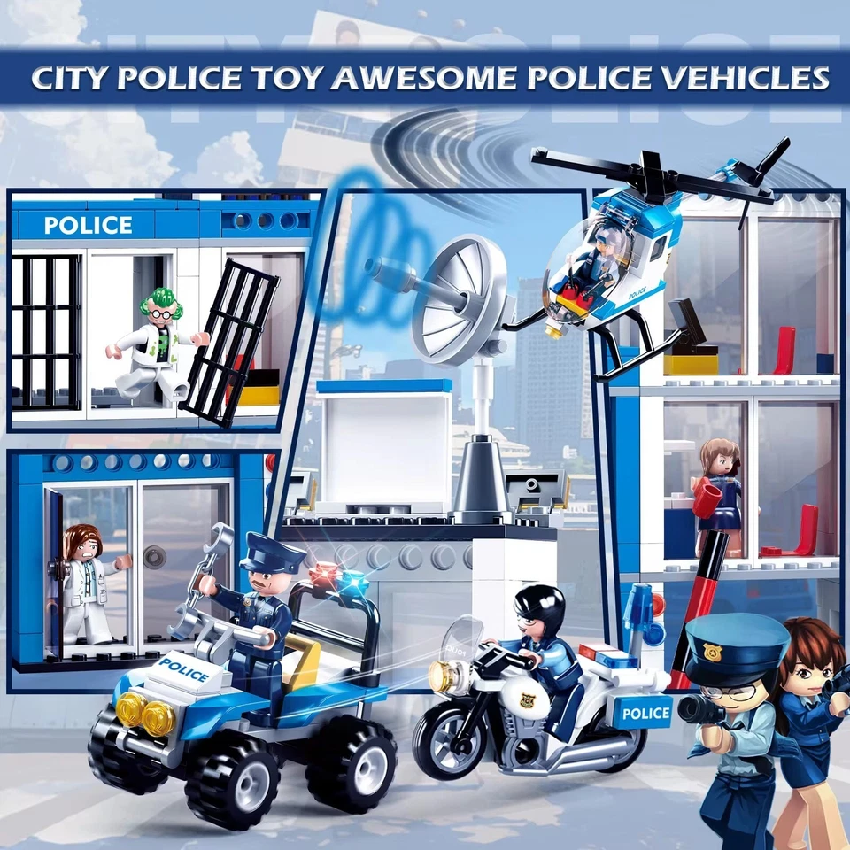 Sluban 606PCS Police Station Building Blocks Prison Ambulance Helicopter Police - Image 4 of 4