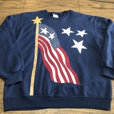 Vintage American Flag Stars Sweatshirt Adult Large Stars Stripes Embroidered
