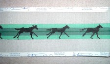 Black Running Horses on Green Belt 18ct HP Hand Painted Needlepoint Canvas MZC