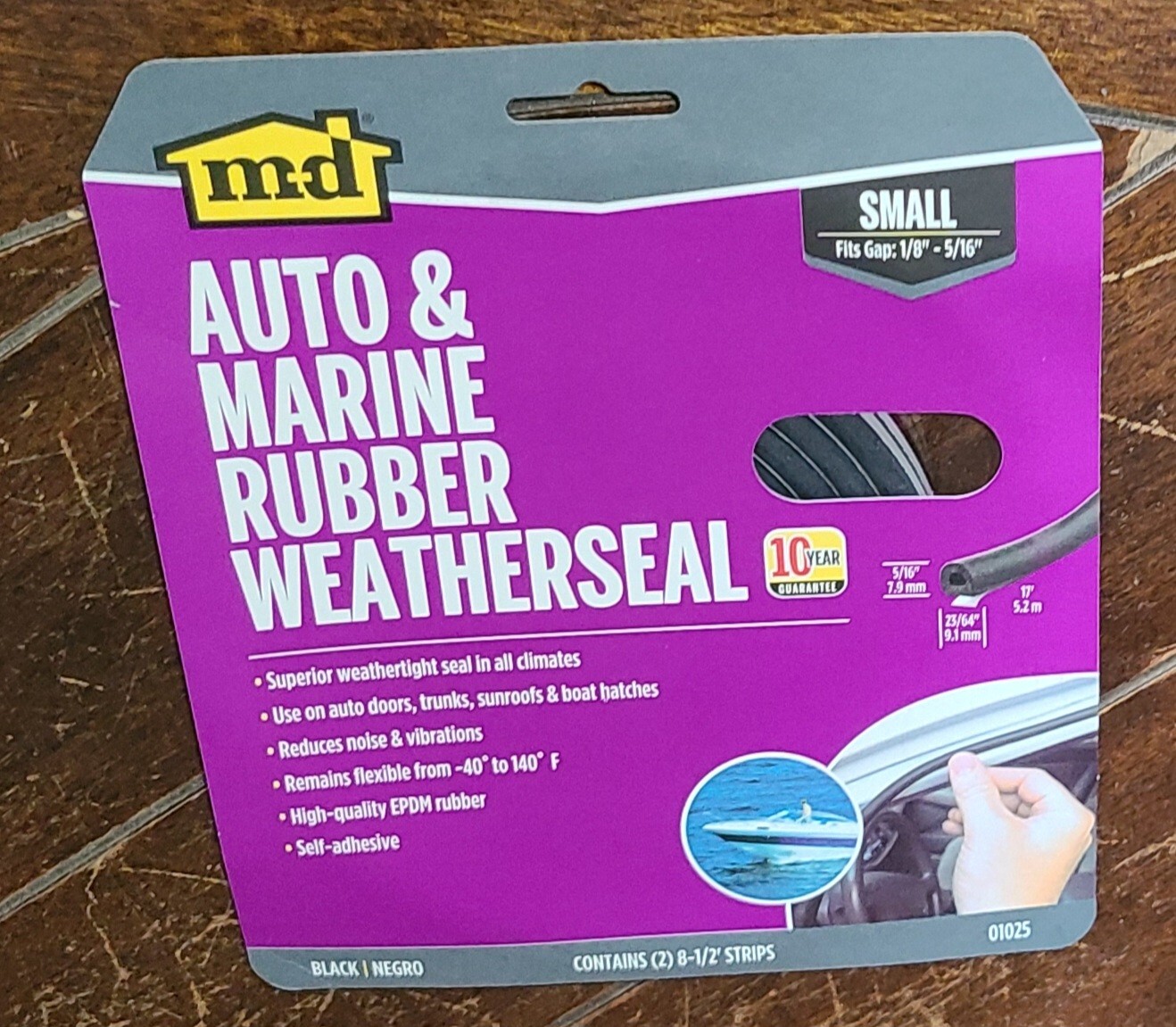 M-D Auto/Marine Rubber Weatherseal Strips (2) 5/16" x 23/64" x 8-1/2' Long