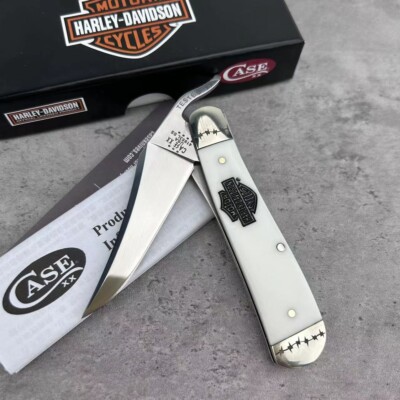 CASE XX Harley-Davidson Russlock White HANDLE Pocket Knife - 52249